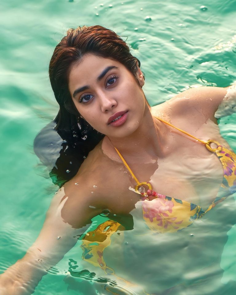 Janhvi Kapoor looks radiant in a floral swimsuit as she dips into the pool – In Pics