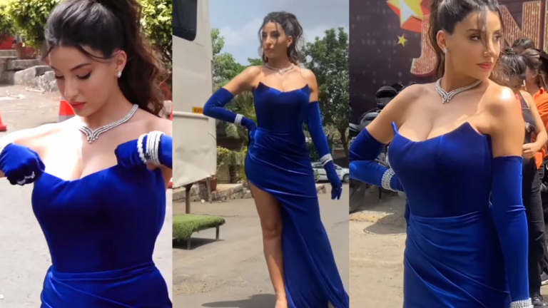 Nora Fatehi’s dress was so daring that she had to pull it up.
