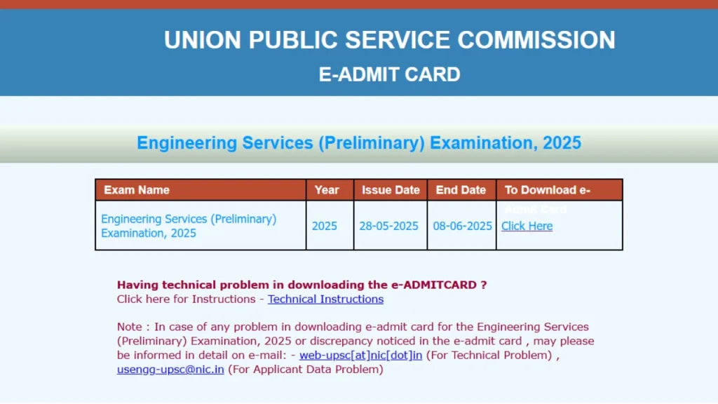UPSC ESE 2025 Admit Card